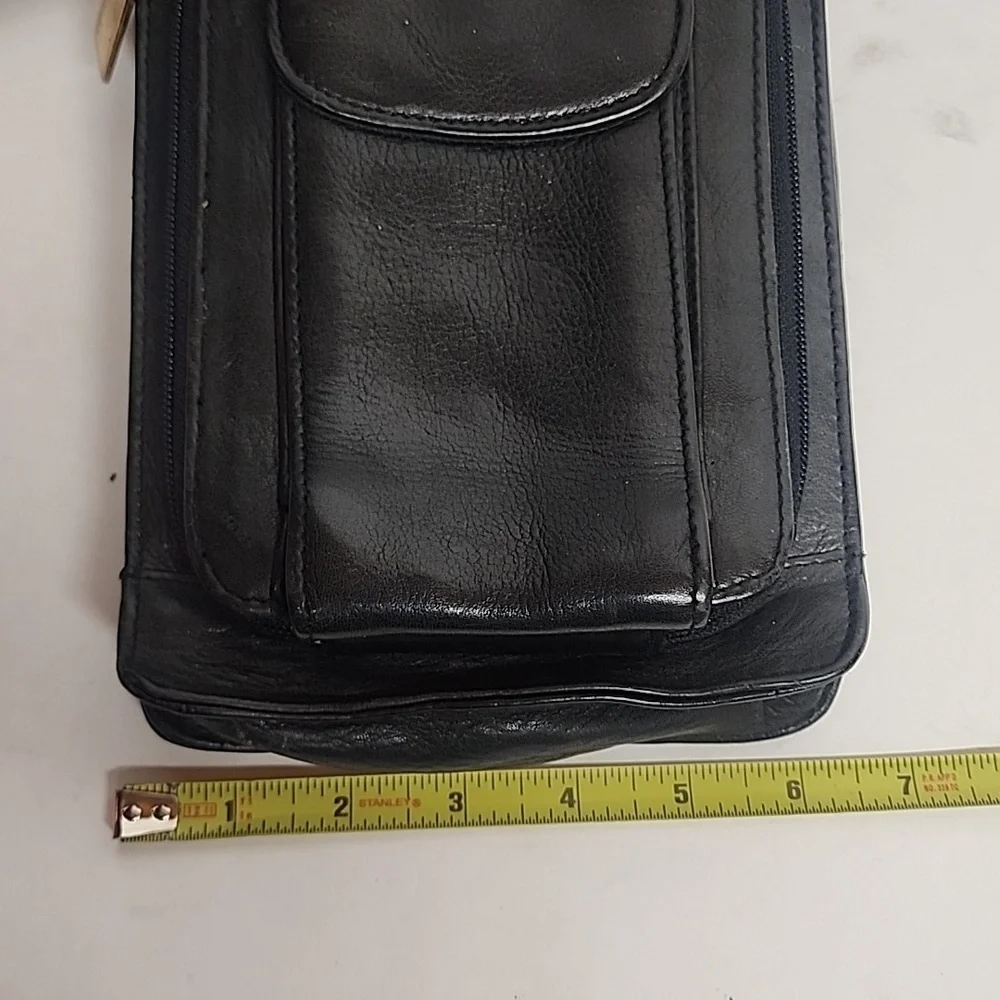 Tignanello Black Leather Quality Unisex Crossbody Messenger SaddleBag Long Strap
